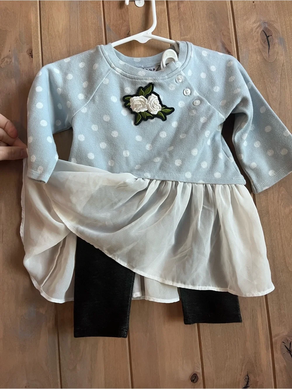 Pippa & Julie Light Blue Polka Dot Tulle  Top with faux Jean leggings - size 12m